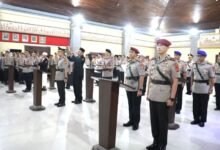 Suasana upacara serah terima jabatan (sertijab) PJU dan Kapolres jajaran Polda Bali