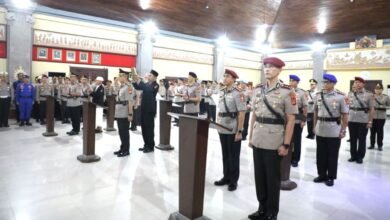 Suasana upacara serah terima jabatan (sertijab) PJU dan Kapolres jajaran Polda Bali