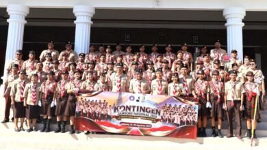 Foto: Pelepasan kontingen Pramuka Buleleng menuju Jambore Nasional XII Tahun 2026 di Lobi Atiti Wisma Kantor Bupati Buleleng