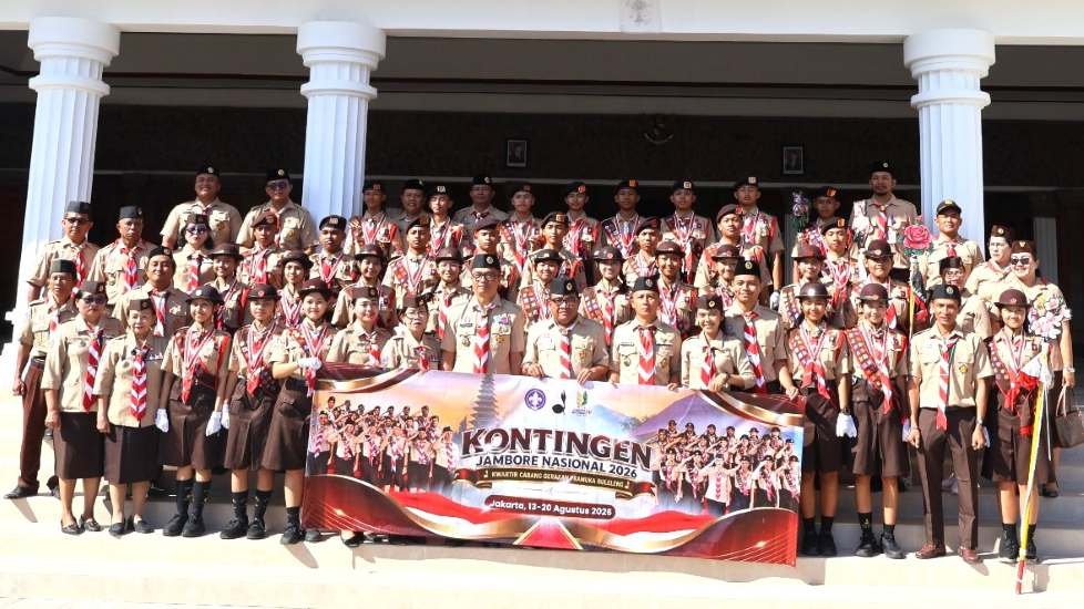 Foto: Pelepasan kontingen Pramuka Buleleng menuju Jambore Nasional XII Tahun 2026 di Lobi Atiti Wisma Kantor Bupati Buleleng
